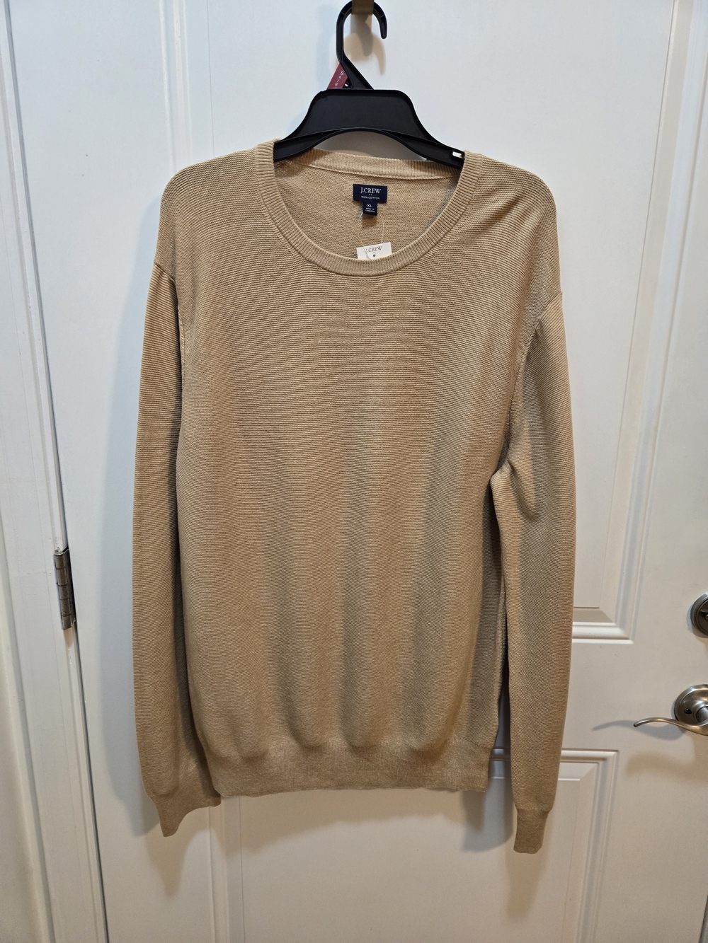 J.Crew Men's Cotton Garter-Stitch Crewneck Sweater XL Tan